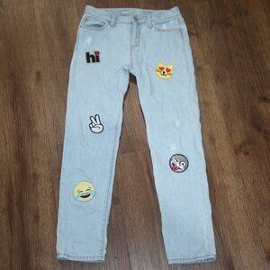 Girls Gap Kids 1969 Girlfriend Straight Fit Emoji Patches Light Wash Jeans sz 10